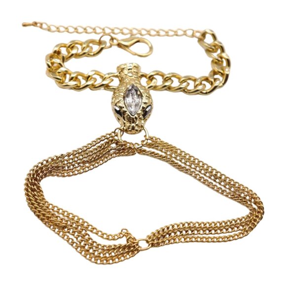 New Women Gold Fashion Bracelet Metal Hand Chain Connected Ring Bling Snake Head - Picture 5 of 17